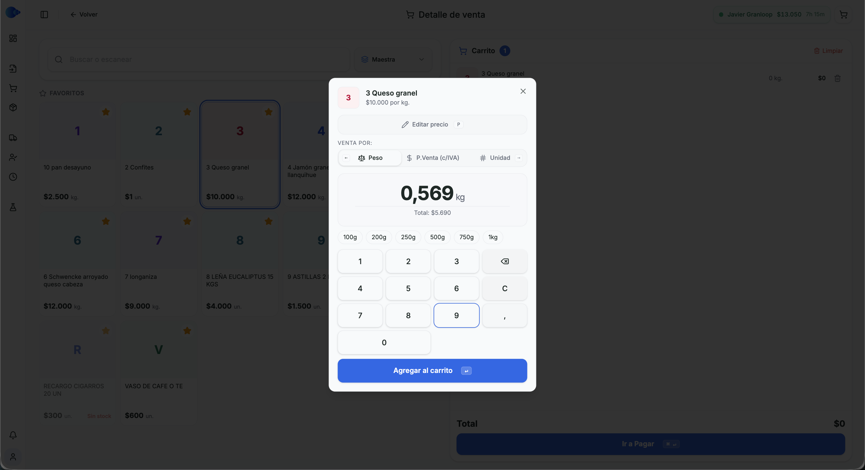 Punto de Venta GranLoop — venta por peso o precio